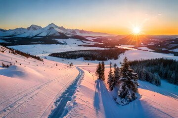 winter sunset in the mountains generated by AI technology	
