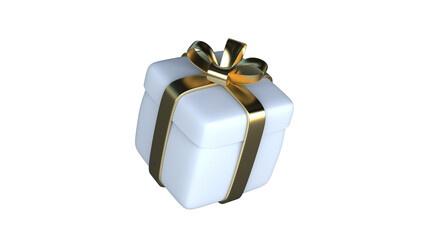 Gift Box with golden ribbon and bow isolated 3d render illustration