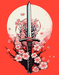 samurai sword and sakura branch © Dmitriy