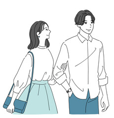 笑顔で楽しくデートする若いカップル