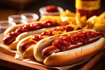 Savor the smoky aroma of a barbecue feast starring Nathans Famous hot dogs, nestled in fluffy Martins potato rolls and topped with Heinz relish, Hunts ketchup, and Frenchs mustard for a