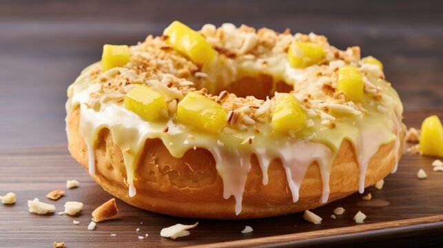 The Tropical Paradise Transport yourself to a blissful island getaway with this tropical doughnut marvel. Picture a fluffy coconutinfused dough, tantalizingly topped with a creamy passionfruit