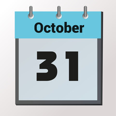 vector calendar page with date October 31, light colors