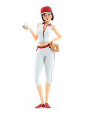 3d baseball girl with glove holding ball