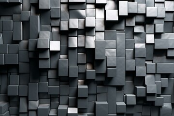 Ornate, geometric tiled wall made of stacked concrete bricks with a glossy finish. Three-dimensional rendering. Generative AI
