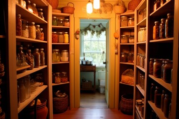Cozy cottage style home pantry closet. Generative AI - obrazy, fototapety, plakaty