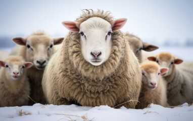 Obraz premium Sheep in the snow in winter