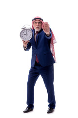 Old arab businessman isolated on white in time management concep