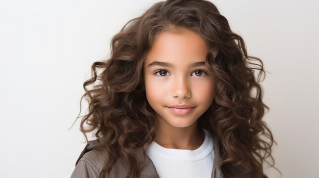 A closeup of a beautiful latin model teen girl isolated on white background.