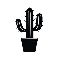 Cactus in a pot black color illustration.