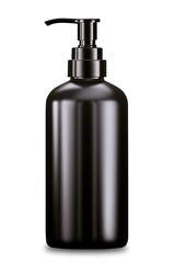 Fototapeta premium Antiseptic gel black color container mockup, Black color plastic foam pump bottle mockup isolated on white background