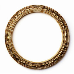 an oval, gold ornate frame on a white background