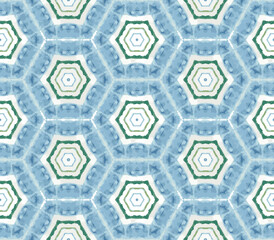 Blue, Green, Hexagon, Watercolor, Geometric, Vector Seamless Repeating Pattern Tile