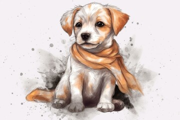 Hand-drawn transparent doggy illustration with adorable puppy. Generative AI