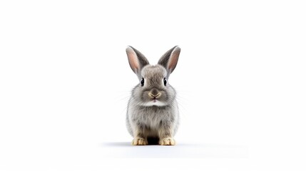 Fototapeta na wymiar Cute grey rabbit isolated on white background