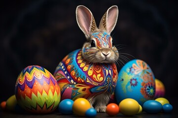 Fototapeta na wymiar Colorful Easter bunny for Catholic Easter Sunday. Generative AI
