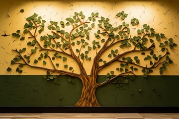Background with tree wall design and images. Generative AI