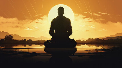 silhouette man open arms sunset kneeling praying - Powered by Adobe