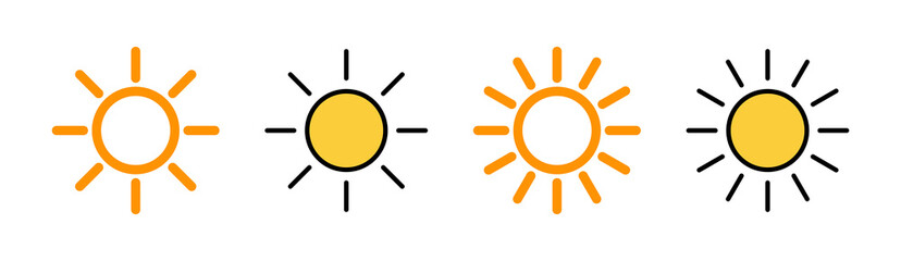 Sun icon set for web and mobile app. Brightness sign and symbol.