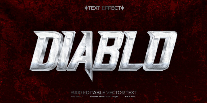Shiny Silver Diablo Editable Vector Text Effect