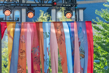 Lace streams hanging from the rafters at Toronto City Hall’s Nathan Phillips Square for Truth and...