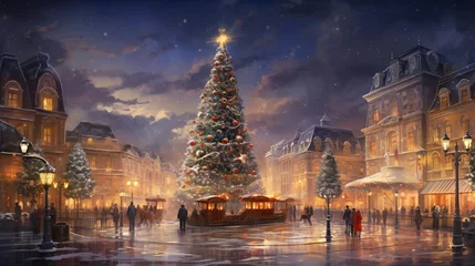 Foto op Canvas city with Christmas decoration night view generated by AI tool   © Aqsa