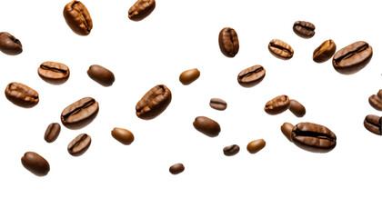 falling coffee beans isolated on a white background