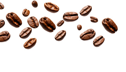 falling coffee beans isolated on a white background