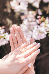 Fototapeta premium 夫婦の結婚指輪 wedding rings on hands