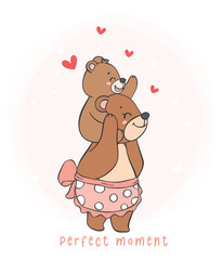 Mother bear and Baby Bear Heartwarming moment Cartoon Doodle Illustration, mother day