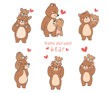 cute Mother bear and Baby Bear having Heartwarming moment together Cartoon Doodle Illustration collection, mother day