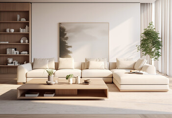 the modern living room in wooden furniture