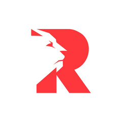 letter R with lion head logo design