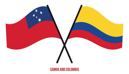 Samoa and Colombia Flags Crossed And Waving Flat Style. Official Proportion. Correct Colors.