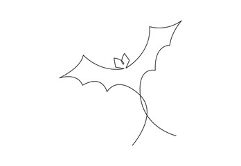 Continuous one line drawing of cute flying bat for nature lover organization logo identity. Nocturnal mammal animal mascot concept for comic hero symbol. White background vector illustration.