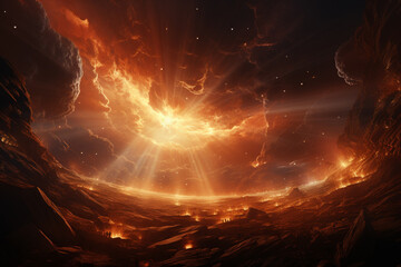 scene of sun explosion bright illumination supernova. 