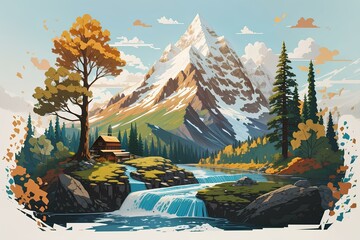 mountain views and flowing water, created by ai generated