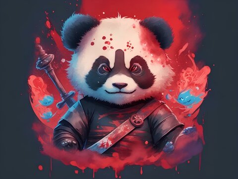  face evil ninja panda, created by ai generated