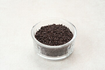 Chocolate sprinkles used on bread, cake or desserts
