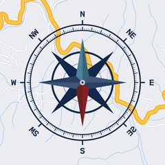 Vector flat map compass background