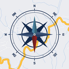 Vector flat map compass background