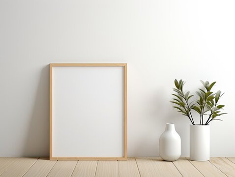 empty wooden picture frame mock up interior design in scandinavian style can be use for quote text, advertising