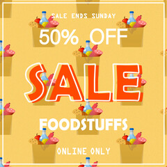 sale foodstuffs 50% off poster