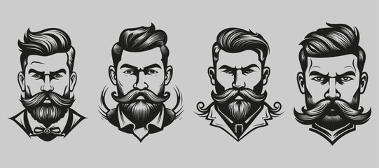 Set Silhouette Barbershop Logo Illustration Vector. Capture the essence of traditional barbershops with this extensive collection of silhouette barbershop logo illustrations in vector format