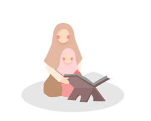 Hijab Mother and Daughter Reading Quran
