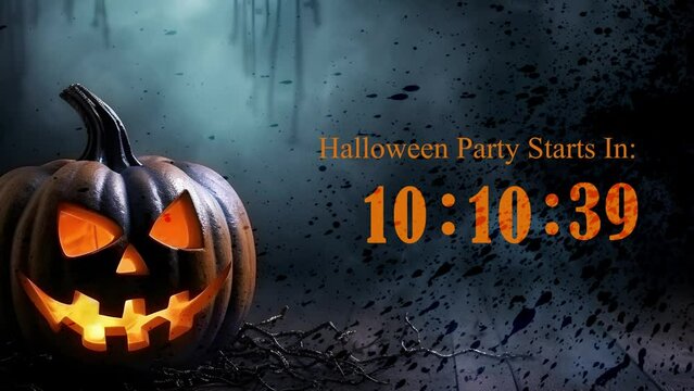 Digital 10 minute countdown clock timer, counting down to the Halloween Party Starting, AI generated images