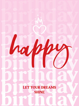 Happy birthday pink greeting card template, barbie style