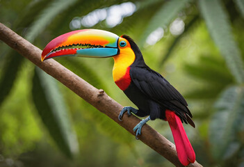 Toucan. Bird. Tropical. Exotic. Beak. Wildlife. Colorful. Rainforest. Nature. Feathers. Avian. Vibrant. Exotic Bird. Biodiversity. Tropical Bird. Fauna. Rainforest Canopy. Plumage. AI Generated.