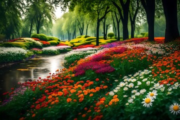 flowers are in park on greenery and in rainy view