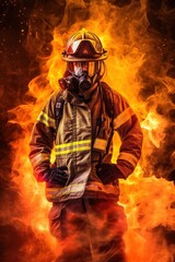 Firefighter against the background of fire